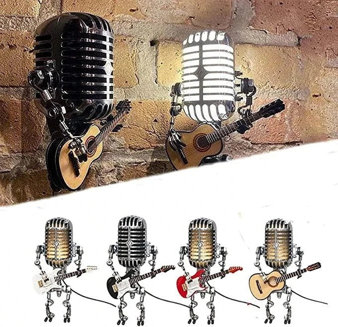 Artistic Robot Lamp with Vintage Microphone Design