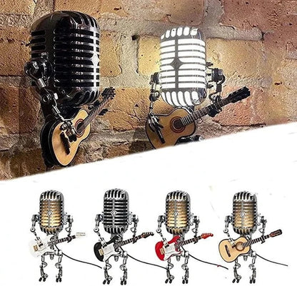 Artistic Robot Lamp with Vintage Microphone Design