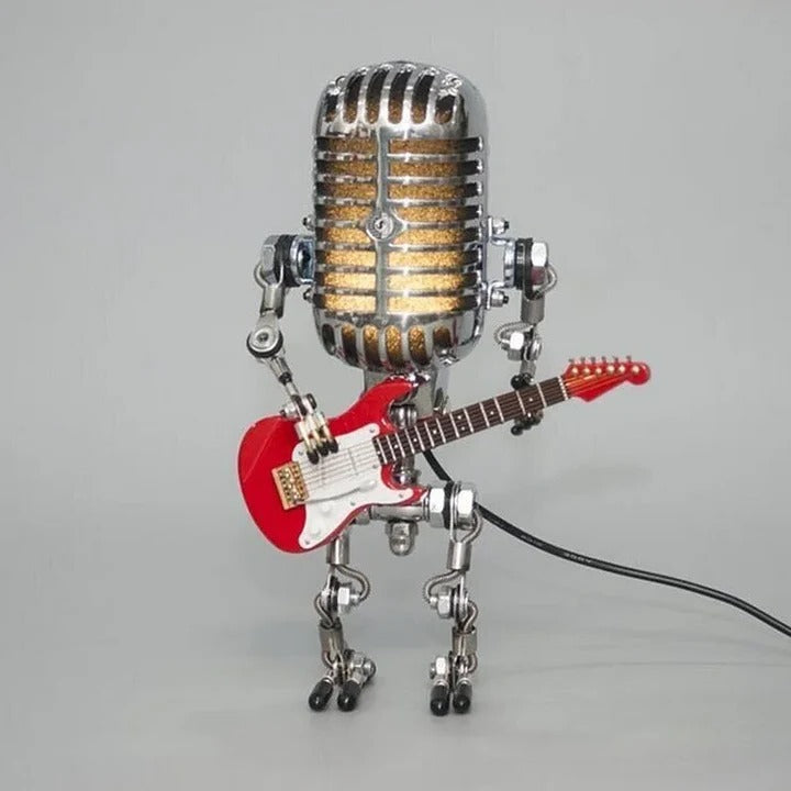 Artistic Robot Lamp with Vintage Microphone Design