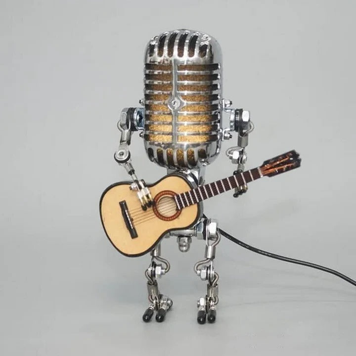 Artistic Robot Lamp with Vintage Microphone Design