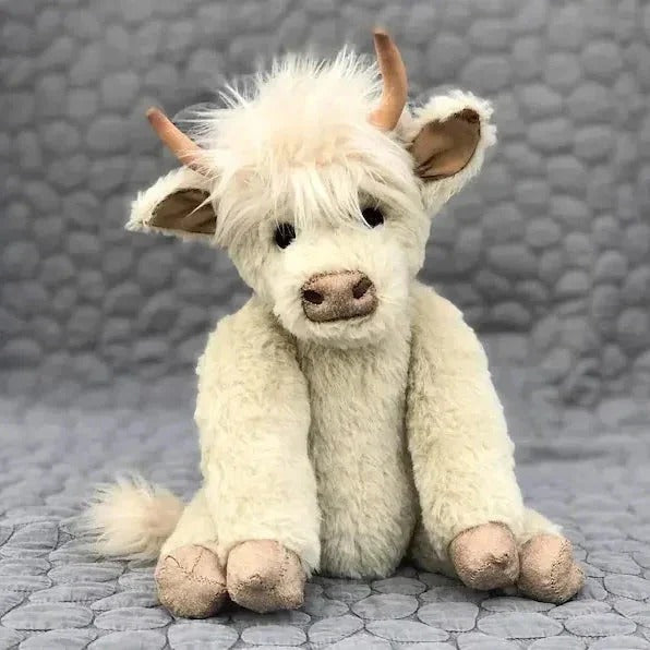 Charming Artisan Plush Highland Cow with Floral Accents