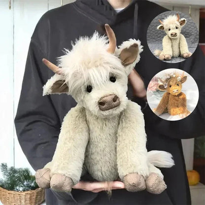 Charming Artisan Plush Highland Cow with Floral Accents