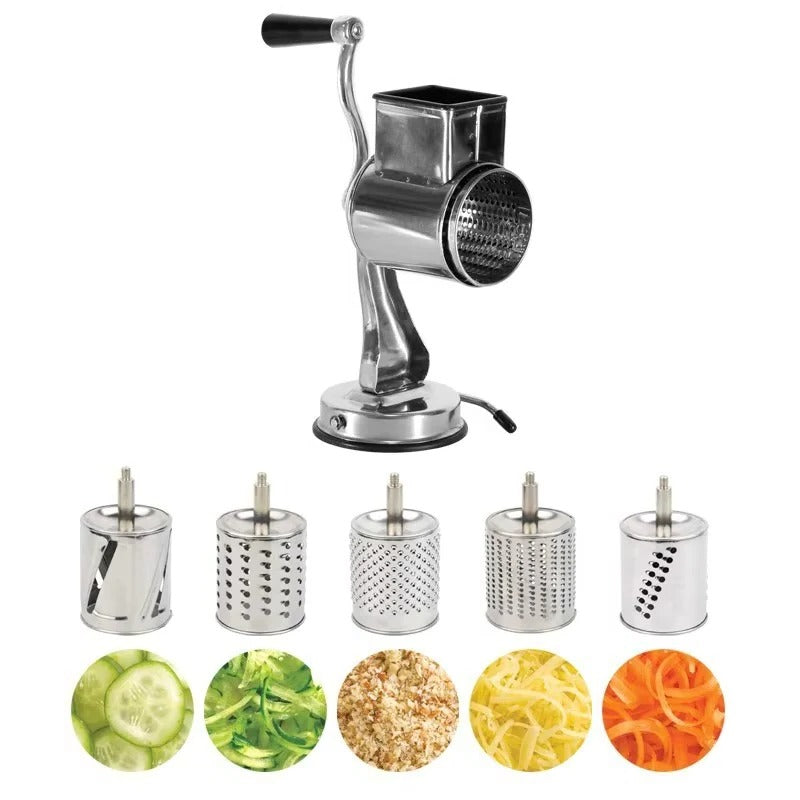 Versatile Rotary Grater for Cheese and Vegetables with 5 Blades
