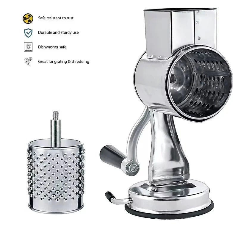 Versatile Rotary Grater for Cheese and Vegetables with 5 Blades