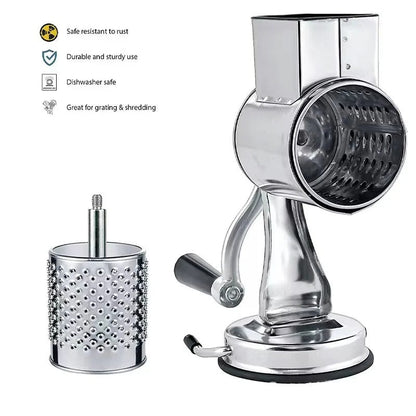 Versatile Rotary Grater for Cheese and Vegetables with 5 Blades