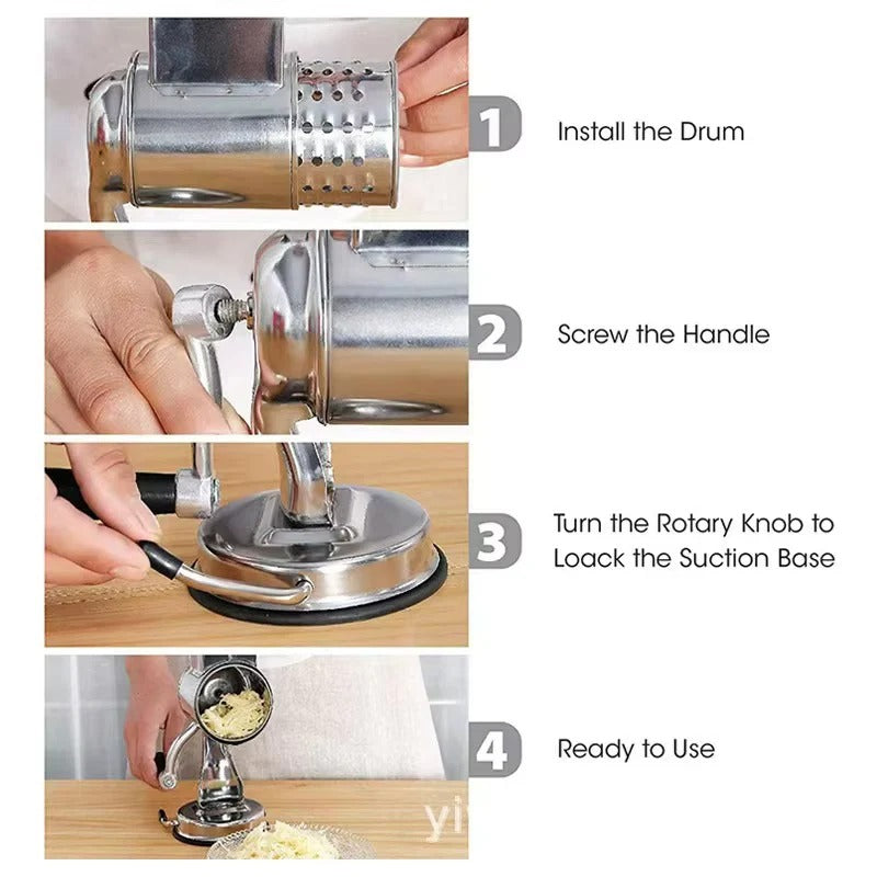 Versatile Rotary Grater for Cheese and Vegetables with 5 Blades
