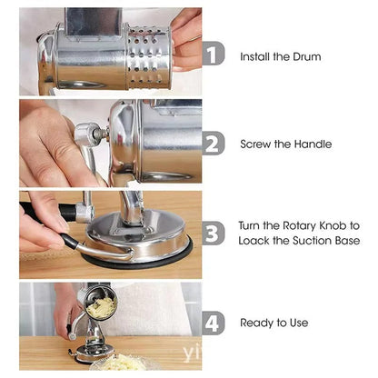 Versatile Rotary Grater for Cheese and Vegetables with 5 Blades