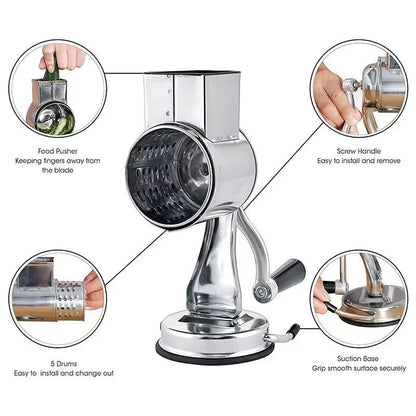 Versatile Rotary Grater for Cheese and Vegetables with 5 Blades