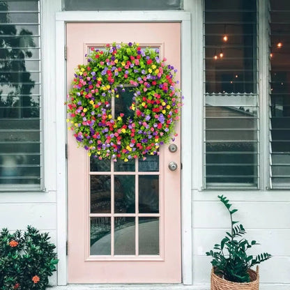 Charming Silk Flower Wreath for Year-Round Home Adornment