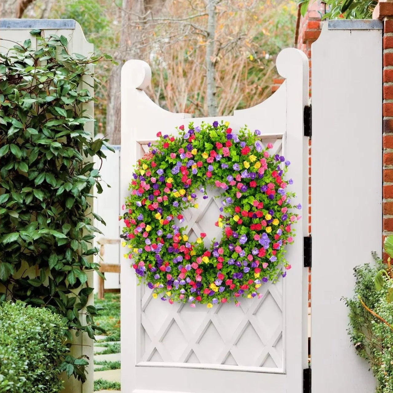 Charming Silk Flower Wreath for Year-Round Home Adornment