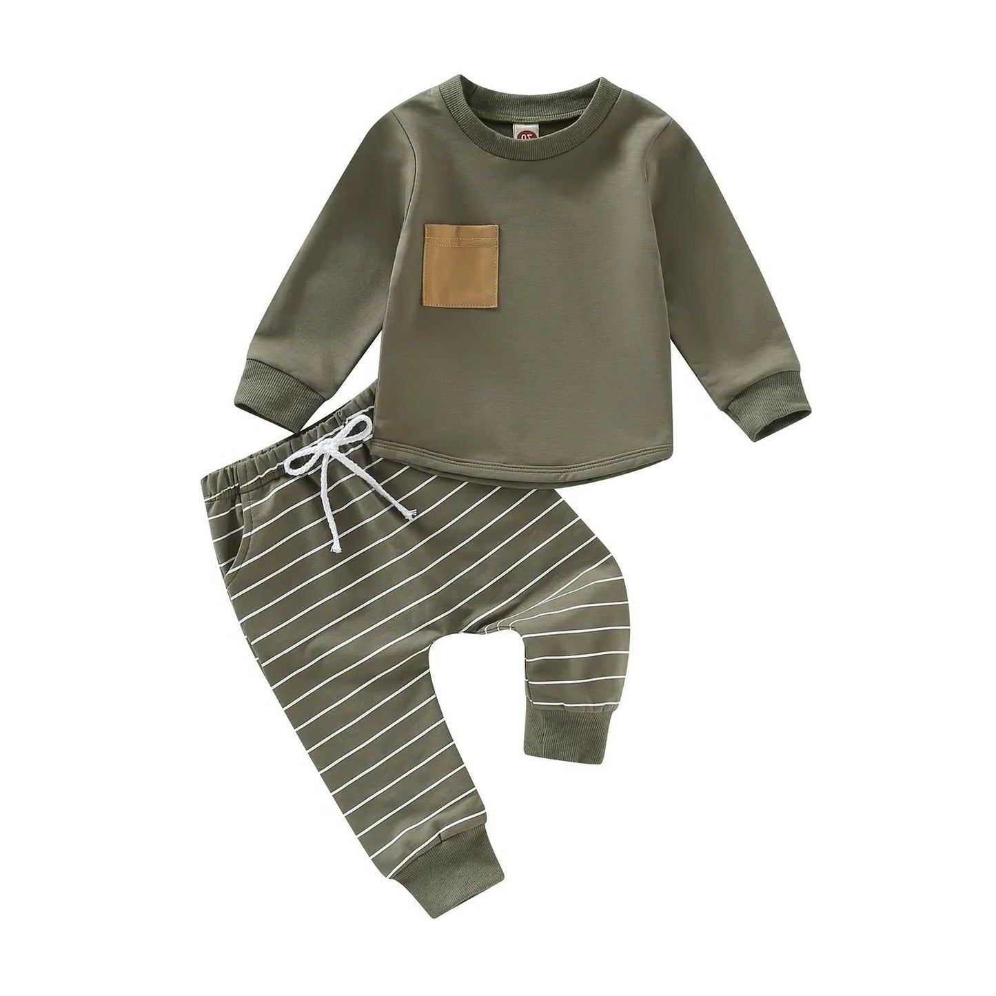 Charming Toddler Ensemble with Long Sleeve Top and Striped Pants