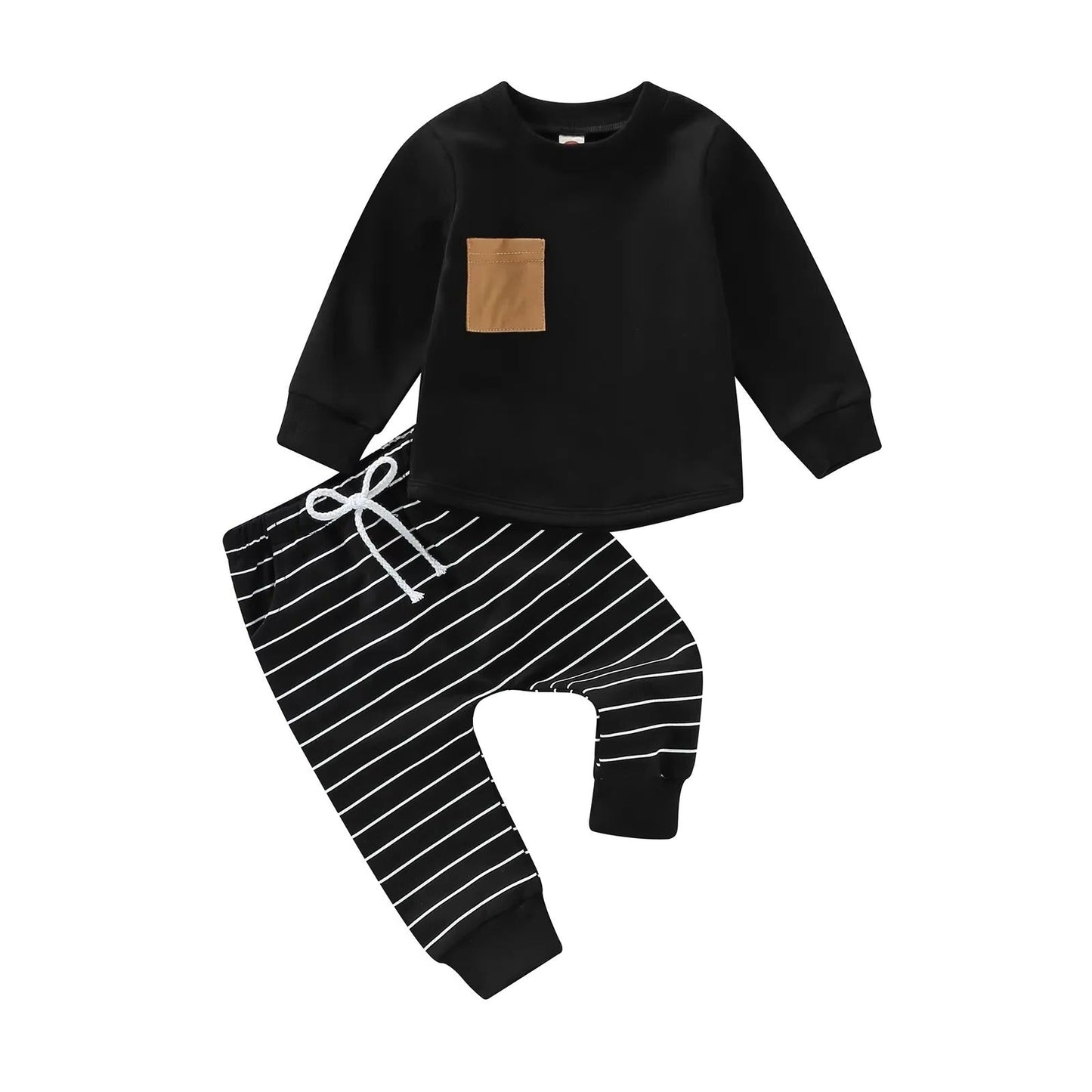 Charming Toddler Ensemble with Long Sleeve Top and Striped Pants