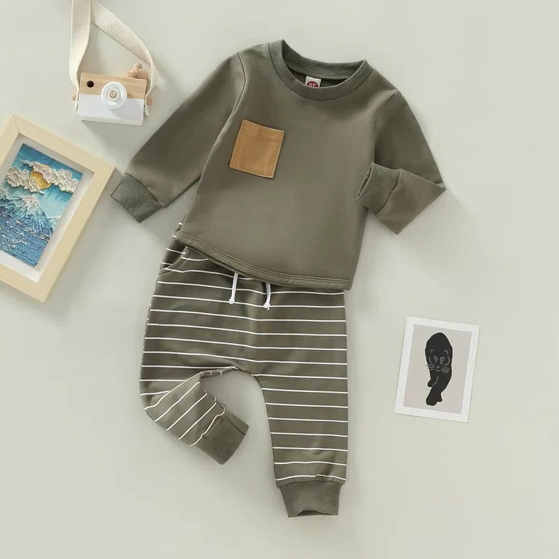 Charming Toddler Ensemble with Long Sleeve Top and Striped Pants