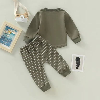 Charming Toddler Ensemble with Long Sleeve Top and Striped Pants