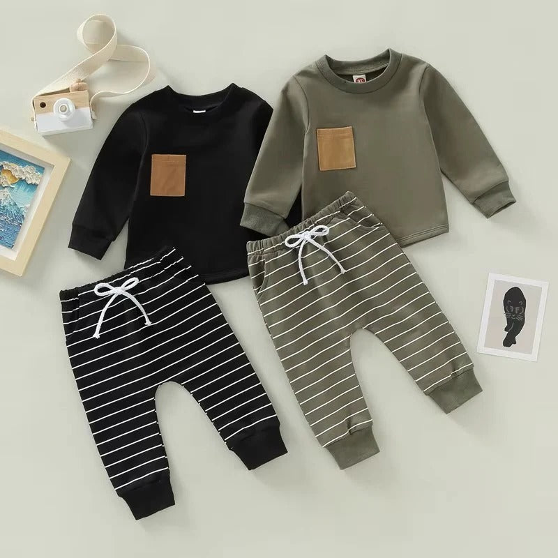 Charming Toddler Ensemble with Long Sleeve Top and Striped Pants