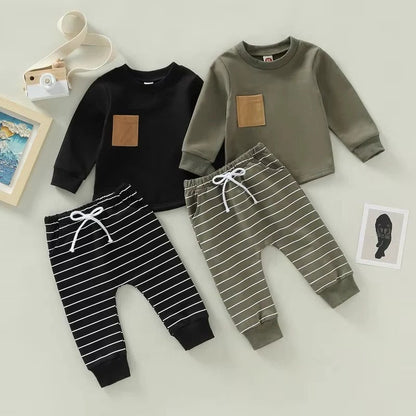 Charming Toddler Ensemble with Long Sleeve Top and Striped Pants