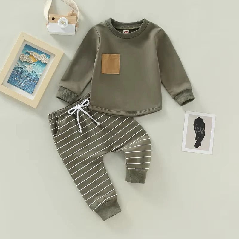 Charming Toddler Ensemble with Long Sleeve Top and Striped Pants