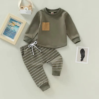 Charming Toddler Ensemble with Long Sleeve Top and Striped Pants