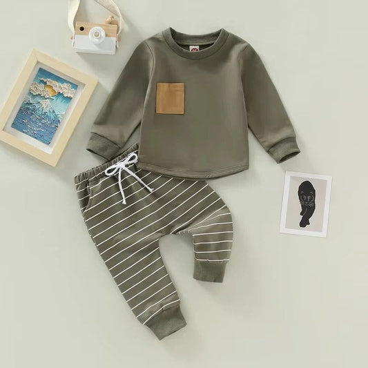 Charming Toddler Ensemble with Long Sleeve Top and Striped Pants