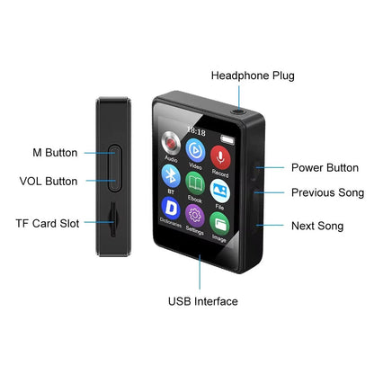 Compact Bluetooth Music Player with LED Display & Video Playback