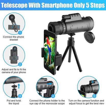 Versatile Monocular Telescope for Nature Lovers, 40x60 Zoom with Smartphone Adapter