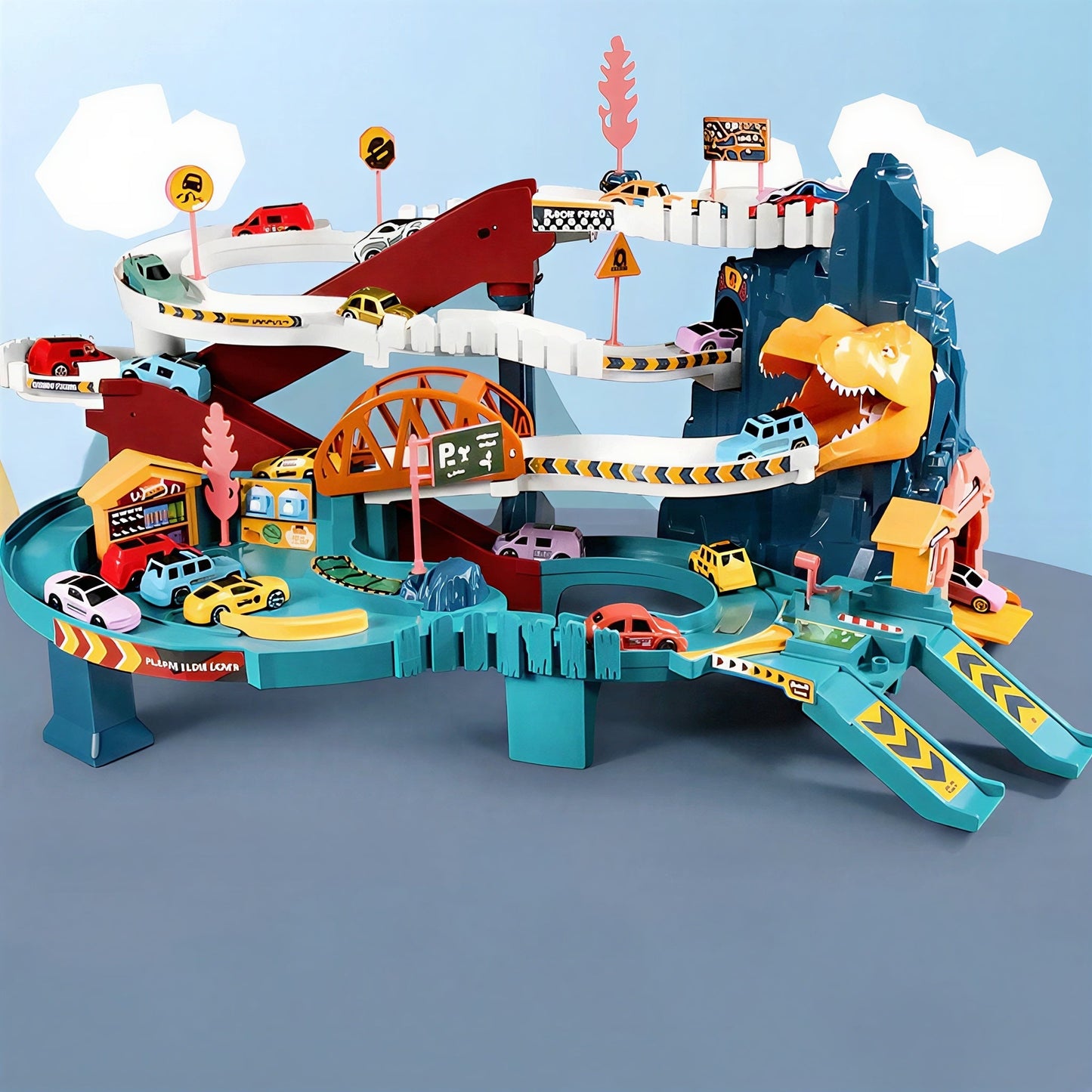 Jurassic Adventure Race Track Set with 8 Cars and Features