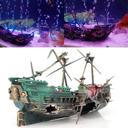 Underwater Treasure Ship Aquarium Ornament with Bubble Feature