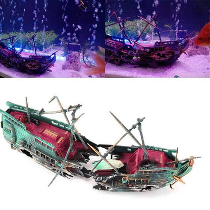 Underwater Treasure Ship Aquarium Ornament with Bubble Feature