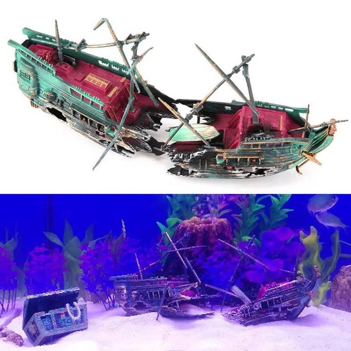 Underwater Treasure Ship Aquarium Ornament with Bubble Feature