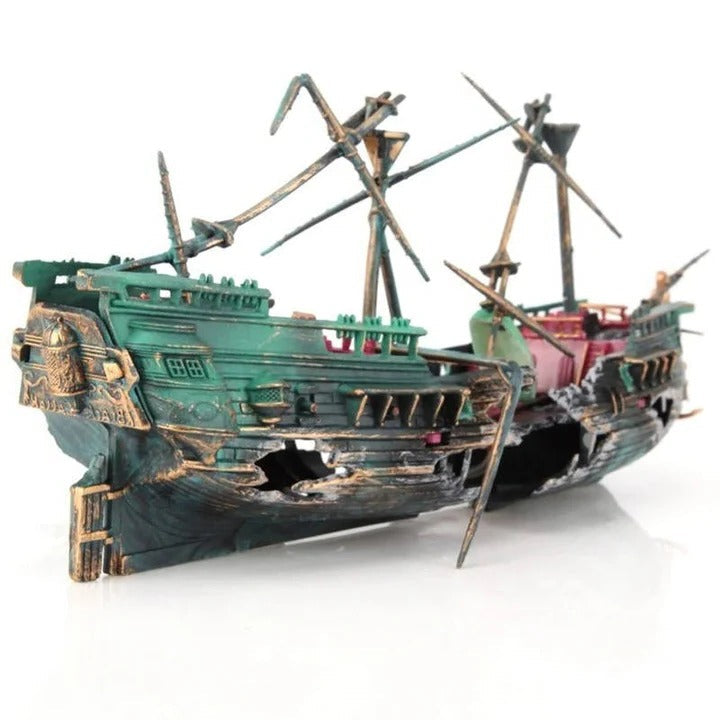 Underwater Treasure Ship Aquarium Ornament with Bubble Feature