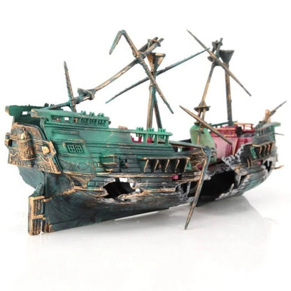 Underwater Treasure Ship Aquarium Ornament with Bubble Feature