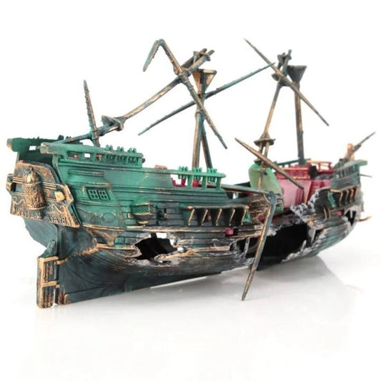 Underwater Treasure Ship Aquarium Ornament with Bubble Feature