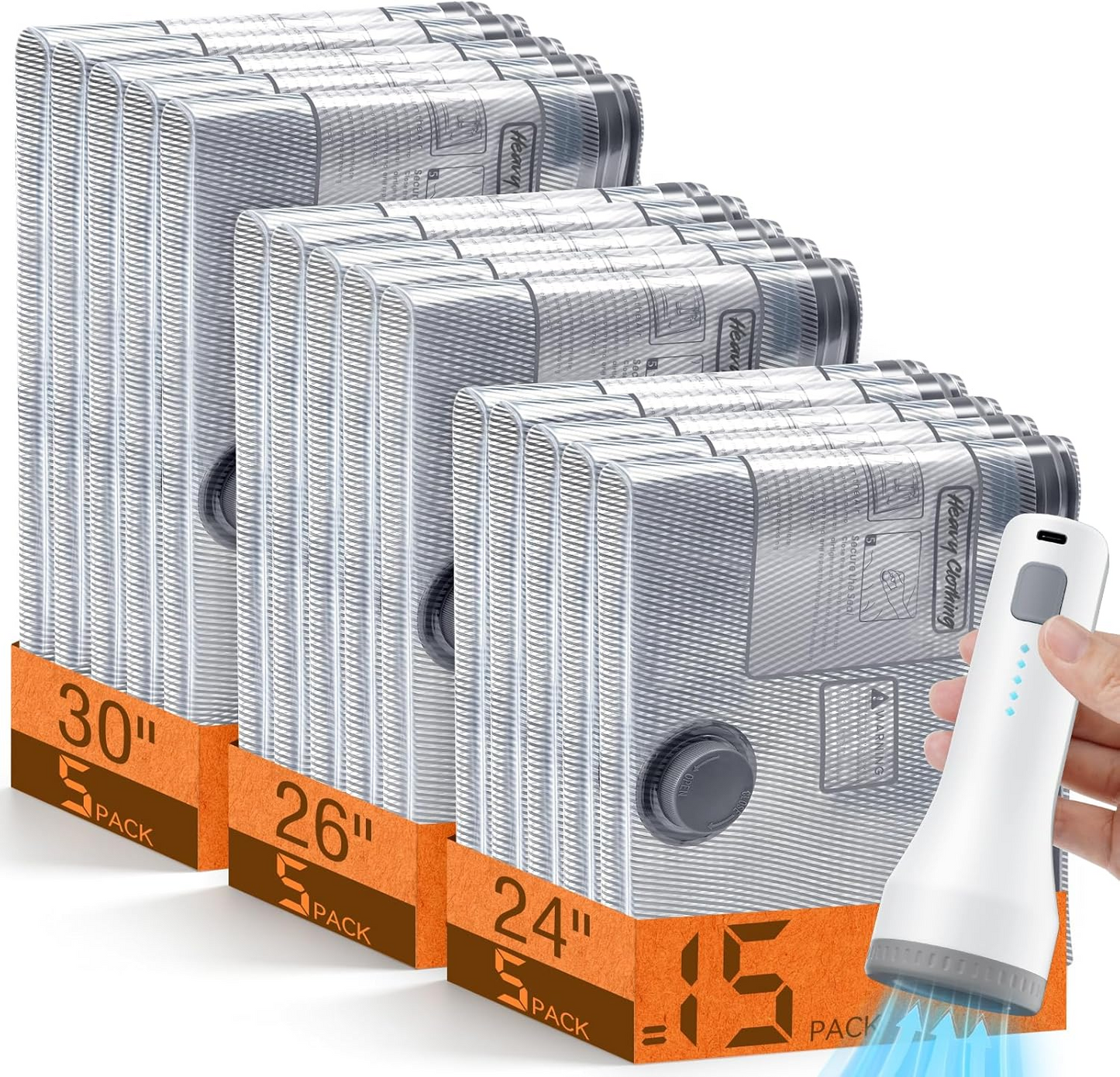 Space-Saving Vacuum Storage Bags with Cordless Pump, 15-Piece Set