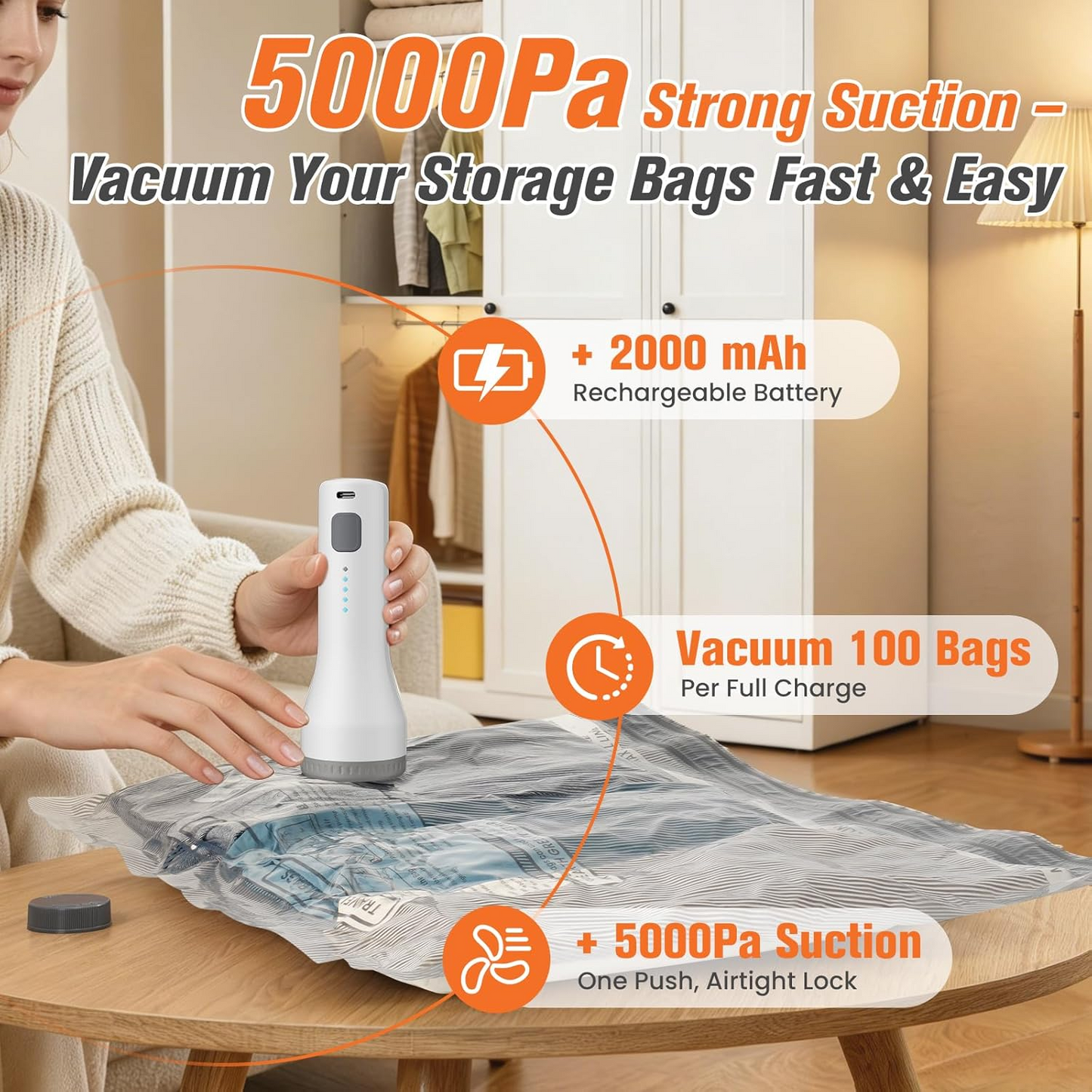 Space-Saving Vacuum Storage Bags with Cordless Pump, 15-Piece Set