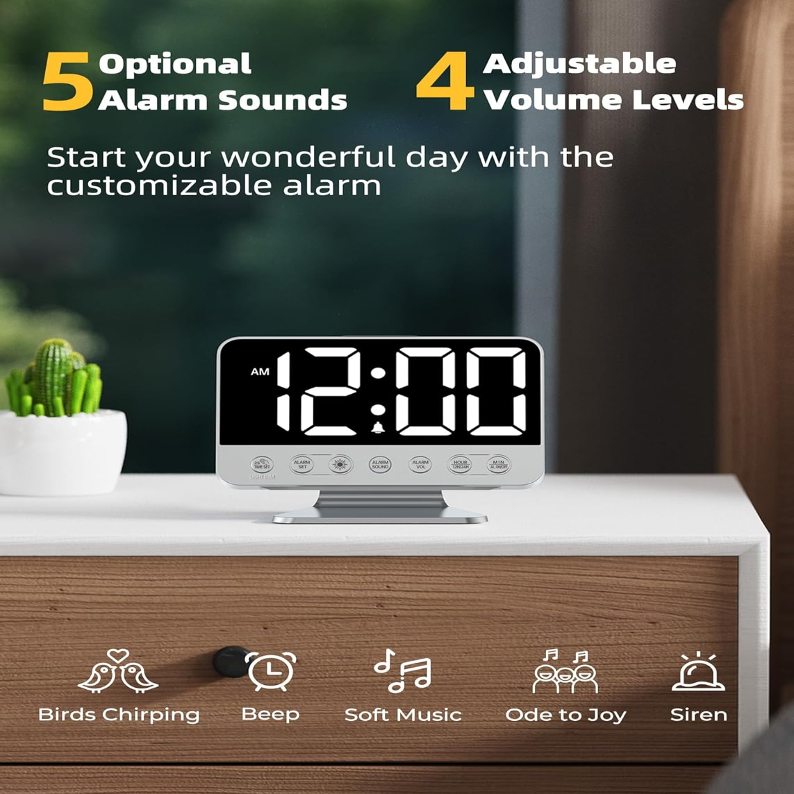 Smart Alarm Clock with Battery Backup and USB Charging Port