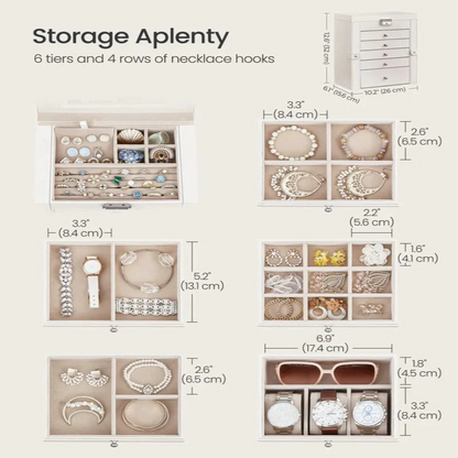 Elegant Jewelry Storage with Six Levels and a Flip-Up Mirror