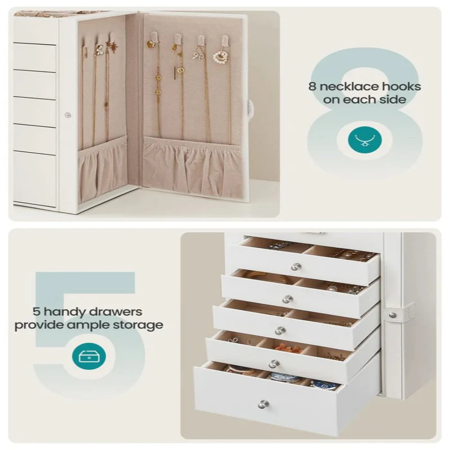 Elegant Jewelry Storage with Six Levels and a Flip-Up Mirror