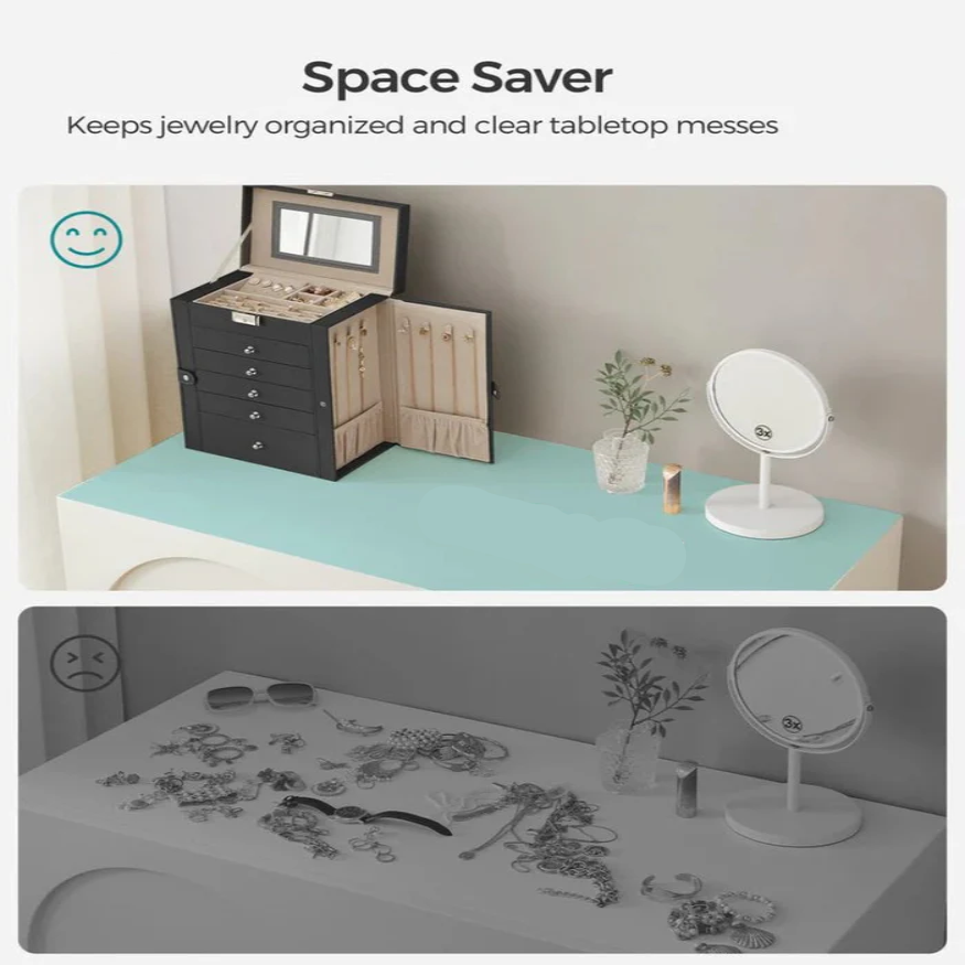Elegant Jewelry Storage with Six Levels and a Flip-Up Mirror