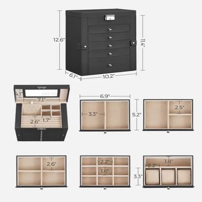 Elegant Jewelry Storage with Six Levels and a Flip-Up Mirror