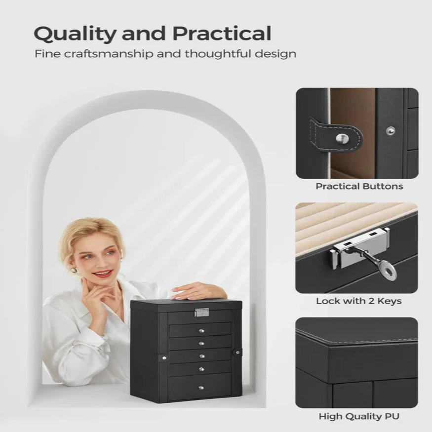 Elegant Jewelry Storage with Six Levels and a Flip-Up Mirror