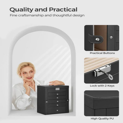 Elegant Jewelry Storage with Six Levels and a Flip-Up Mirror