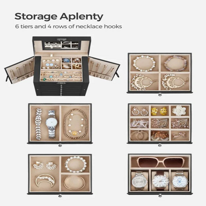 Elegant Jewelry Storage with Six Levels and a Flip-Up Mirror