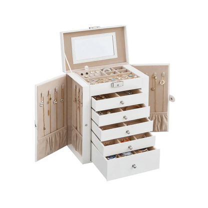 Elegant Jewelry Storage with Six Levels and a Flip-Up Mirror