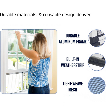 Insect-Blocking Window Screen with Adjustable Aluminum Frame, Set of 2