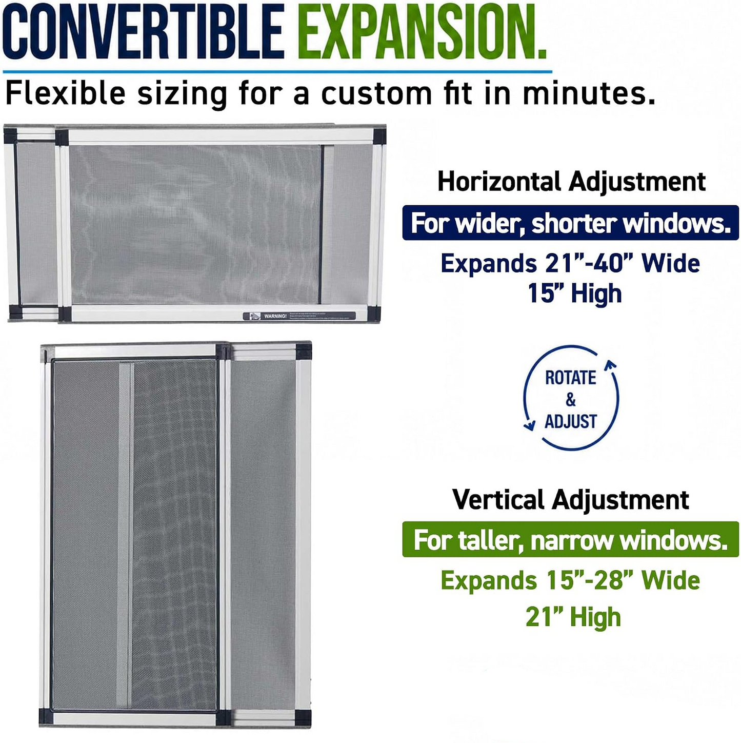 Insect-Blocking Window Screen with Adjustable Aluminum Frame, Set of 2