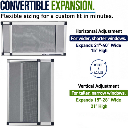 Insect-Blocking Window Screen with Adjustable Aluminum Frame, Set of 2