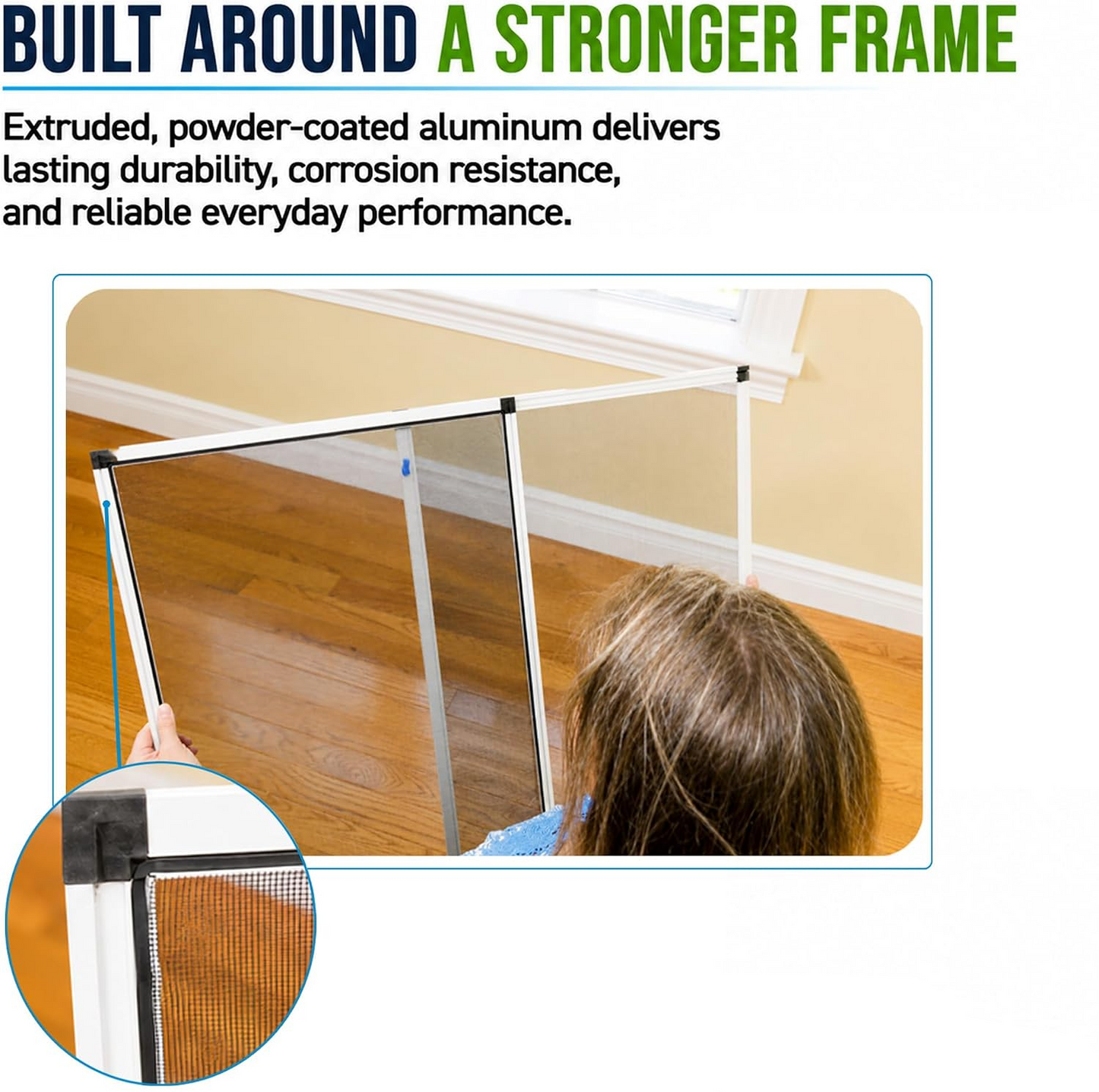 Insect-Blocking Window Screen with Adjustable Aluminum Frame, Set of 2