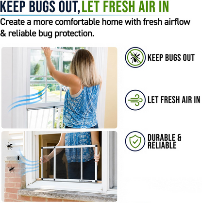 Insect-Blocking Window Screen with Adjustable Aluminum Frame, Set of 2