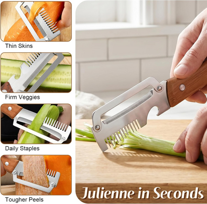 Ergonomic Vegetable Peeler with Wide Blade and Julienne Edge