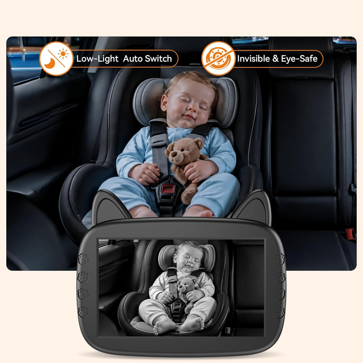 Baby Car Seat Surveillance System with Night Vision and Wide View